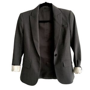 THEORY Gabe Wool Stretch Single Button Blazer Charcoal Gray 00